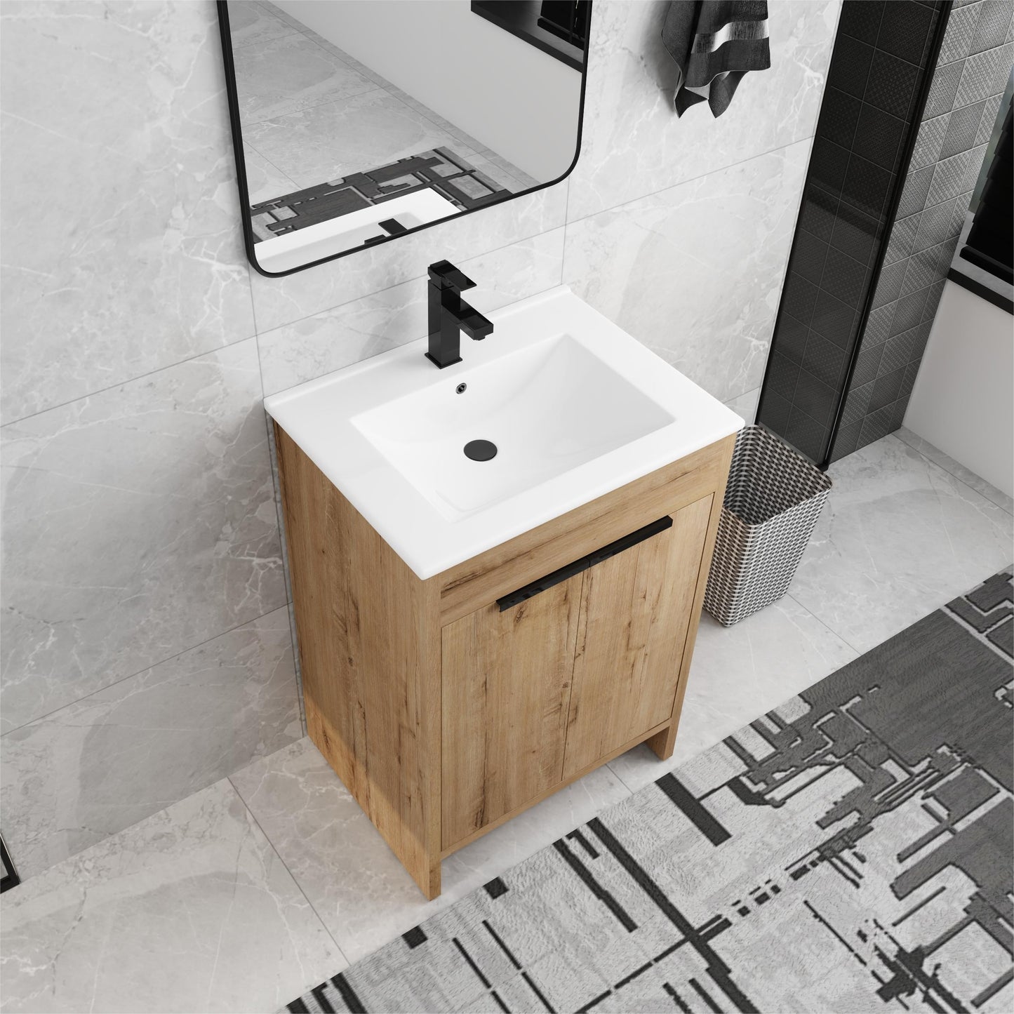 Beingnext 24/30/36 Mobile bagno con lavabo, mobile bagno indipendente con anta a chiusura ammortizzata e ripiano regolabile