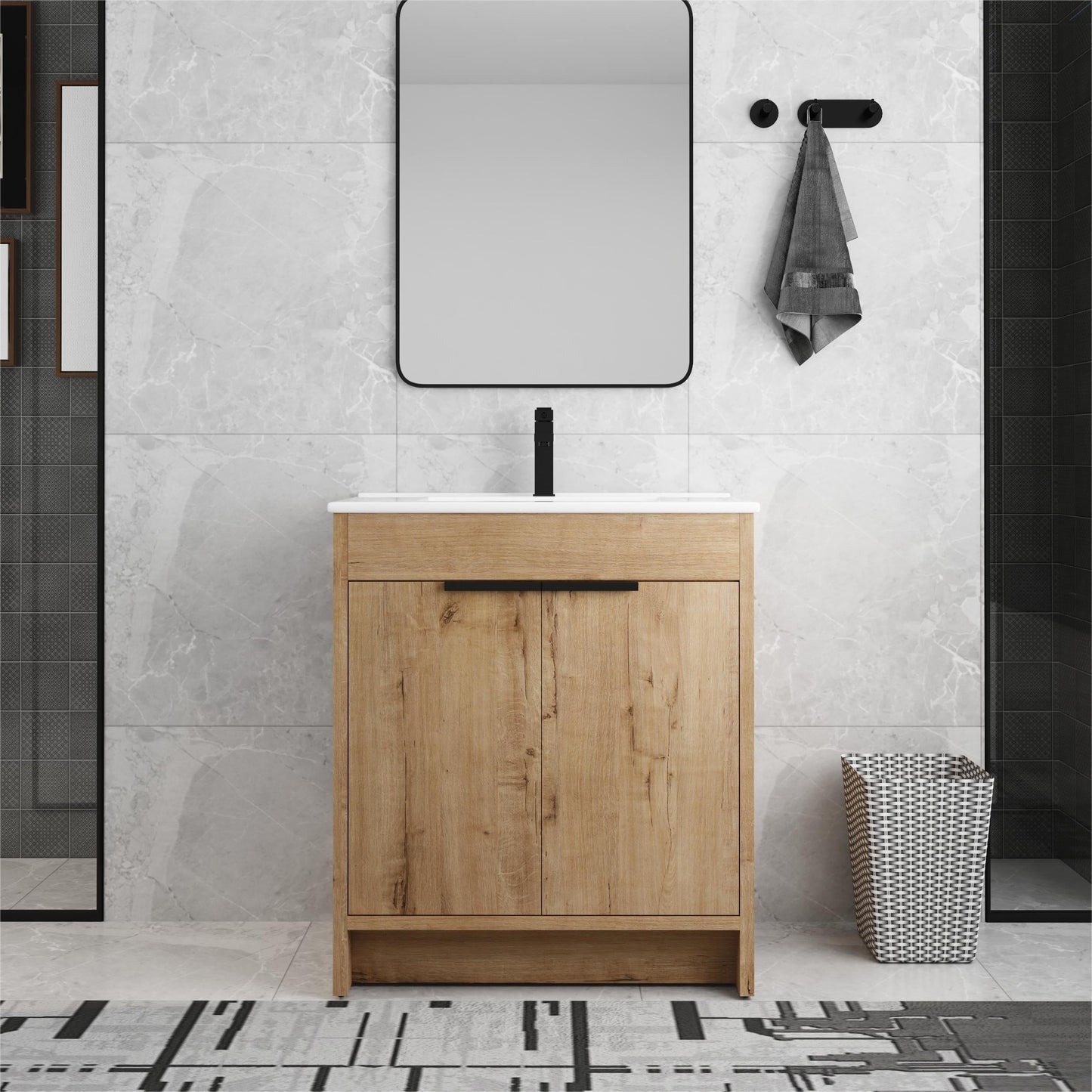 Beingnext 24/30/36 Mobile bagno con lavabo, mobile bagno indipendente con anta a chiusura ammortizzata e ripiano regolabile