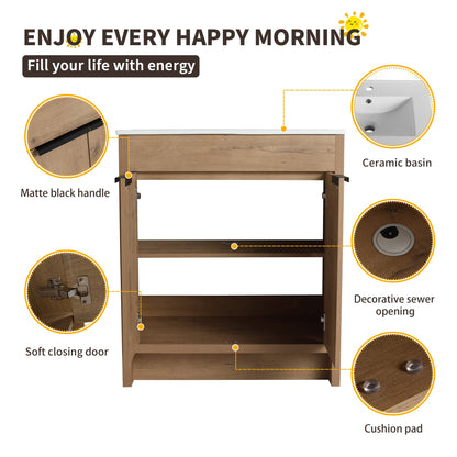 Beingnext 24/30/36 Mobile bagno con lavabo, mobile bagno indipendente con anta a chiusura ammortizzata e ripiano regolabile