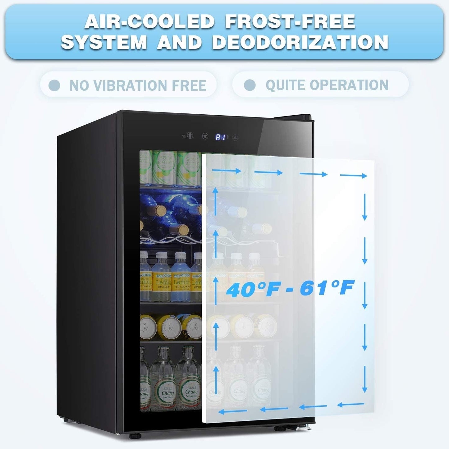 Cantinetta frigo da 4,4 piedi cubi con luci LED e pulsanti touch, ripiani rimovibili, meno di 38 dB