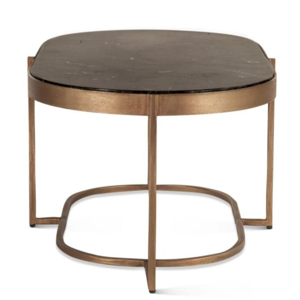 Tavolino da caffè in ottone anticato con piano in marmo