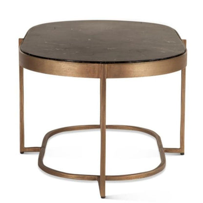 Tavolino da caffè in ottone anticato con piano in marmo