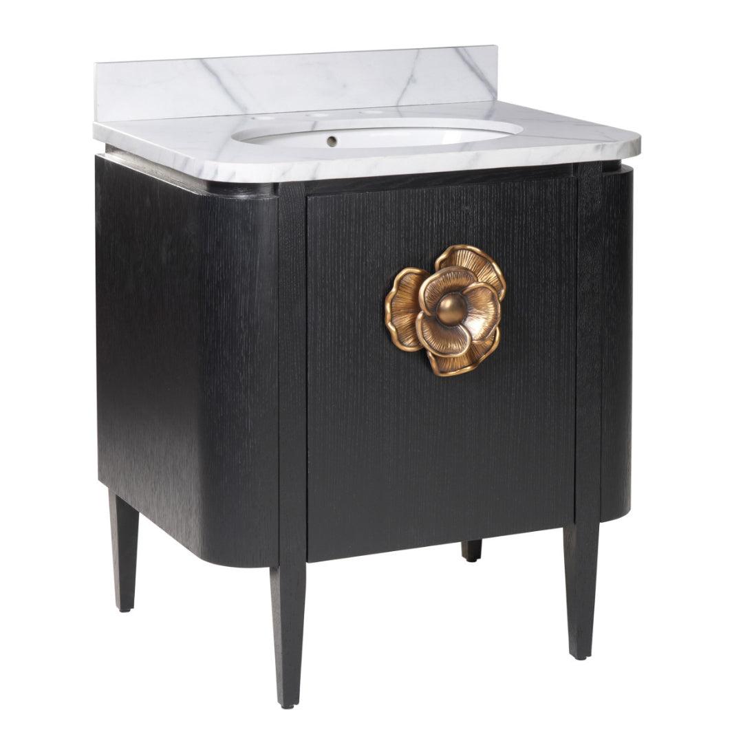 Mobiletto portaoggetti in ottone con piano in marmo nero, 30 pollici