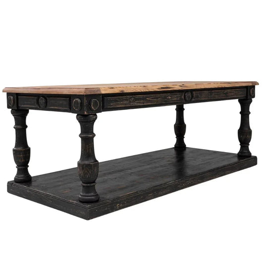 Tavolo antico da drappeggio in stile fattoria, patinato nero, circa 1900