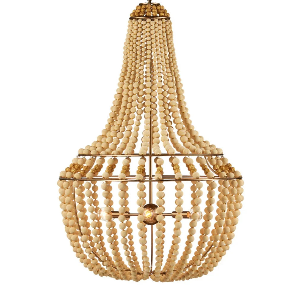 Lampadario con perline di legno Boho