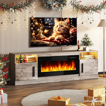 Mobile TV con camino Bossin 70 con camino elettrico da 36 pollici, mobile TV per TV fino a 80 pollici, luci LED a 16 colori/centro di intrattenimento