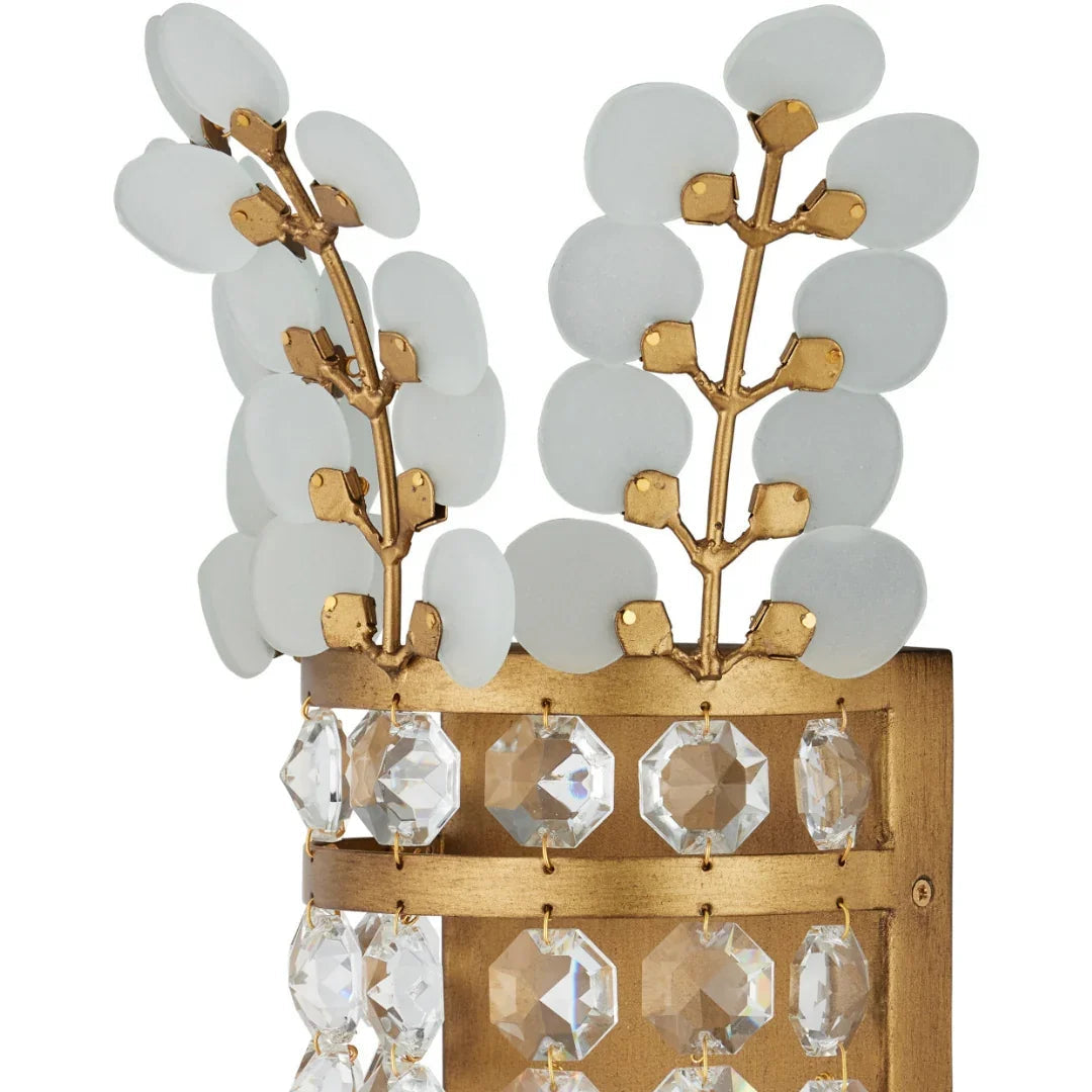 Applique a corona in ottone e cristallo