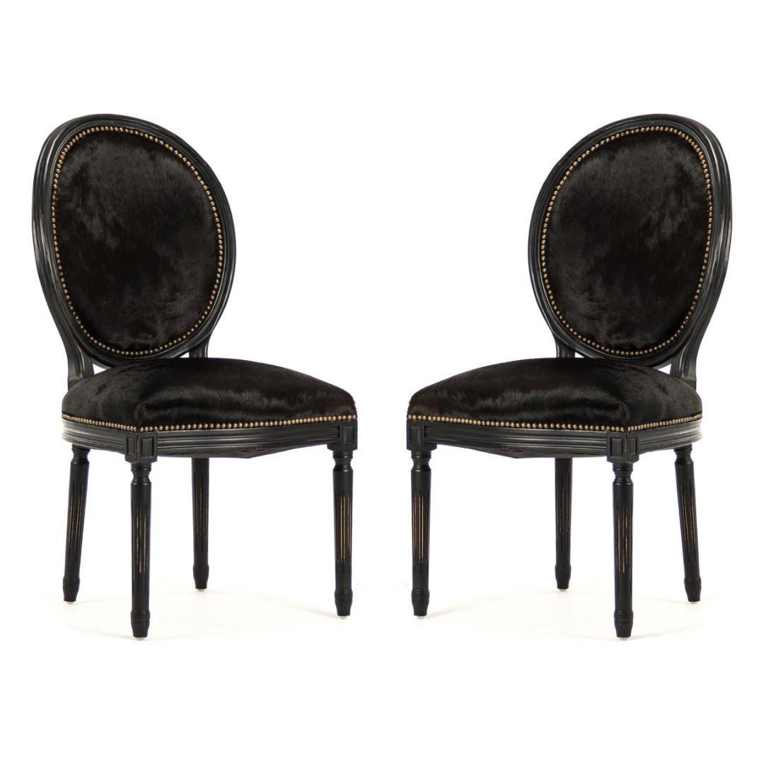 Sedia da pranzo nera in pelle di mucca brasiliana