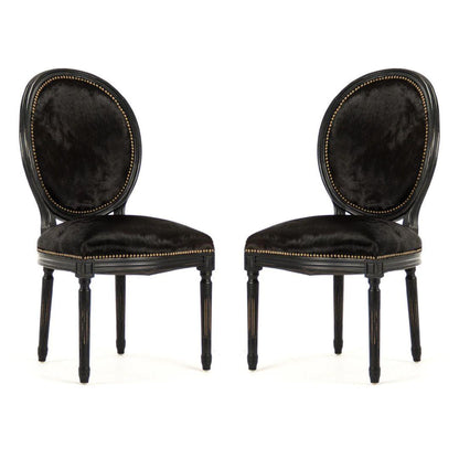 Sedia da pranzo nera in pelle di mucca brasiliana