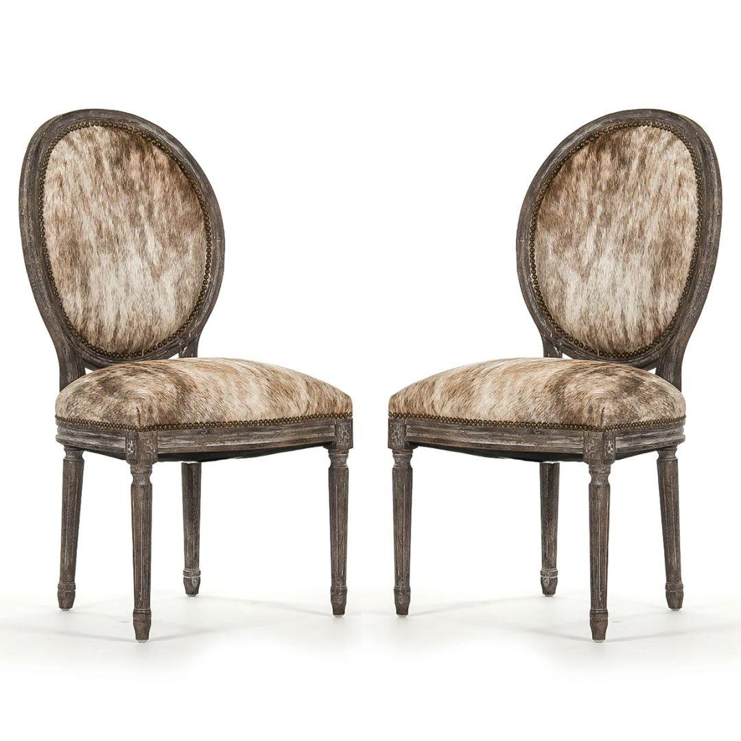 Sedie da pranzo in pelle di mucca brasiliana marrone rustico