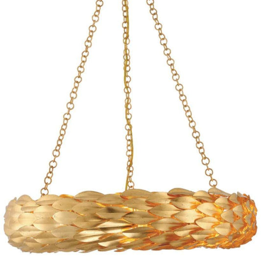 Lampadario con foglie dorate spazzolate