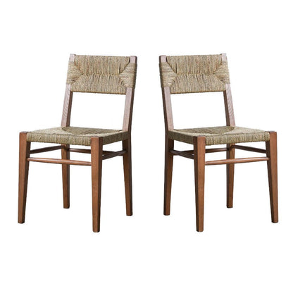 Sedie da pranzo in maglia intrecciata marrone - Set di 2