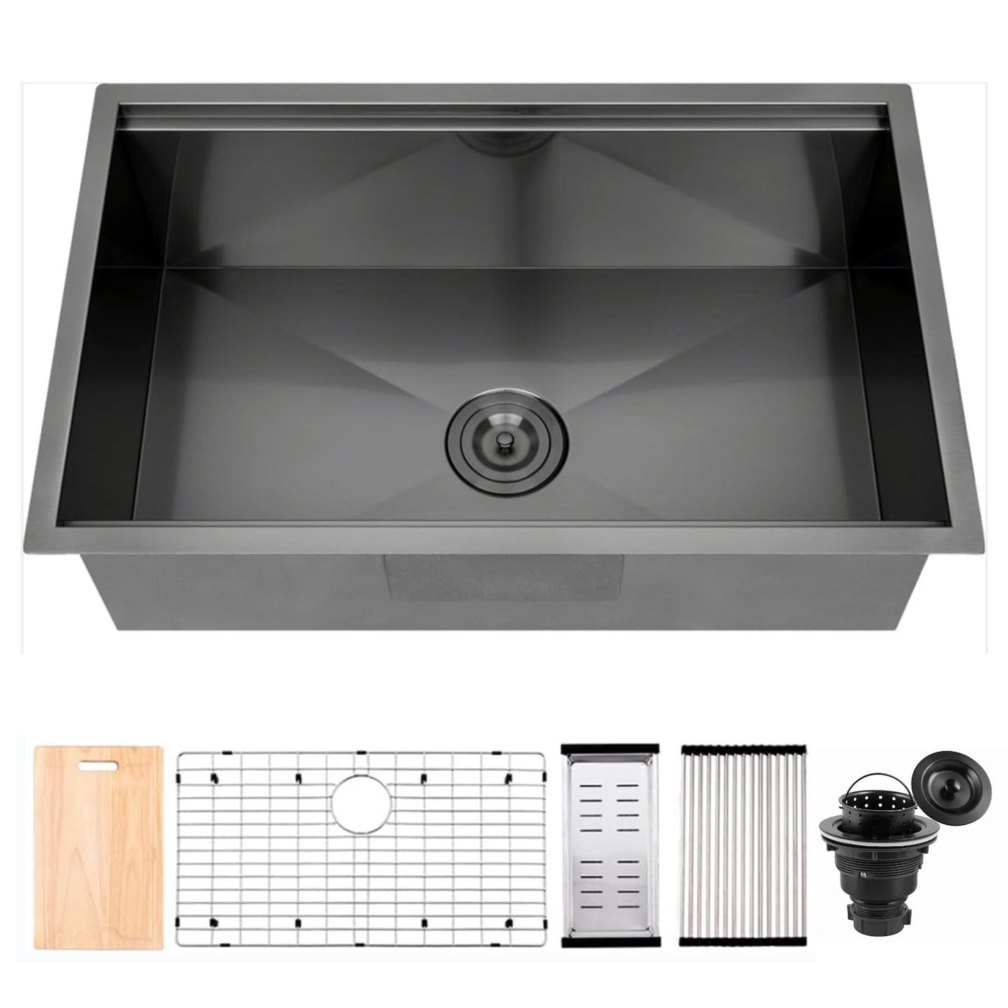 Lavello da cucina sottotop CB HOME da 32'' in oro, lavello da cucina in acciaio inox/nero da incasso, lavello da cucina a una vasca con accessori