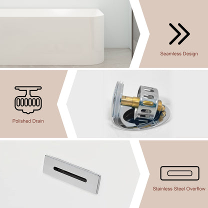 Vasche da bagno autoportanti in acrilico CB HOME da 59''/67'', vasche da bagno con un solo lato contro la parete, troppo pieno a sinistra/destra