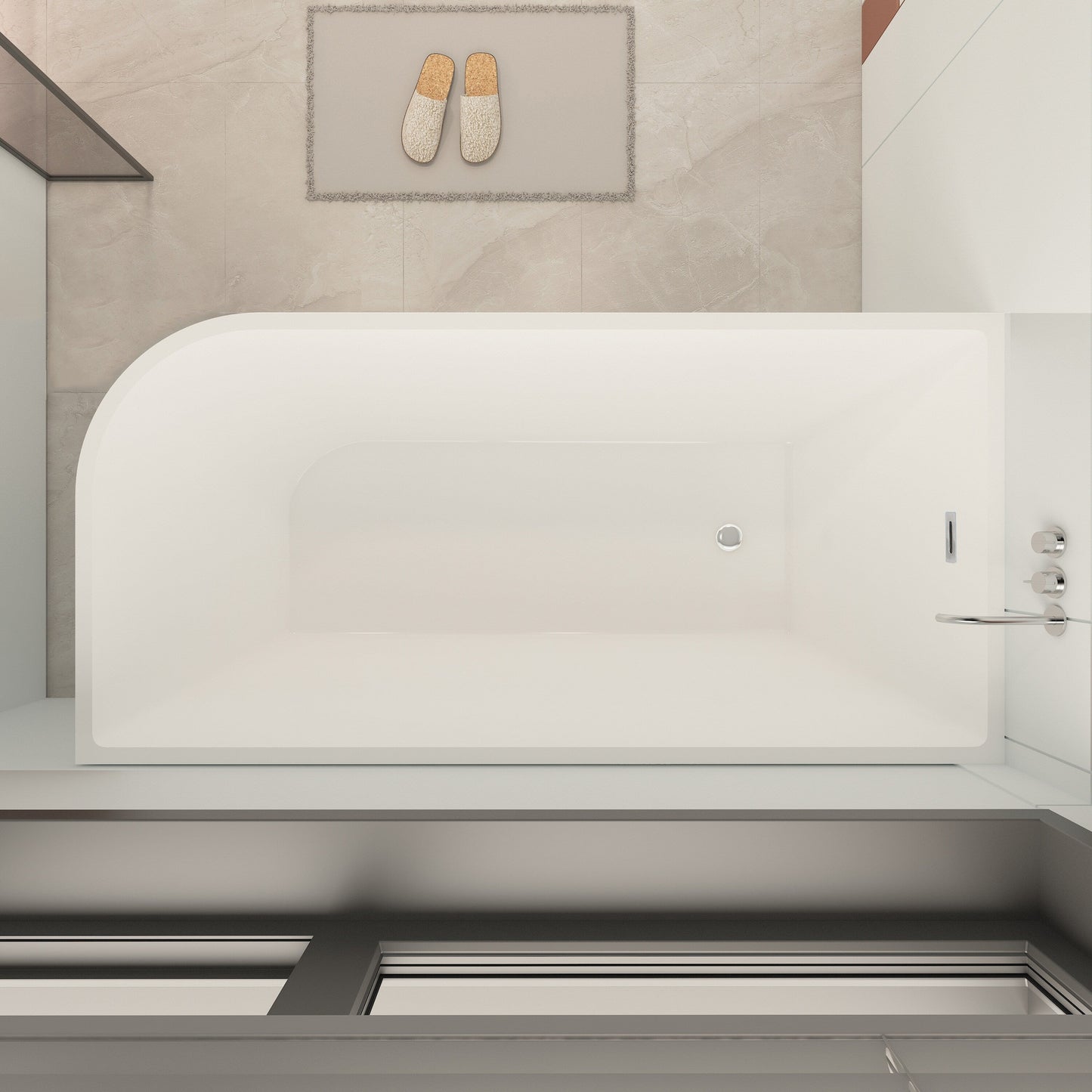 Vasche da bagno autoportanti in acrilico CB HOME da 59''/67'', vasche da bagno con un solo lato contro la parete, troppo pieno a sinistra/destra