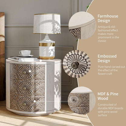 Comodino in legno massello con cassetti e motivo marrone vintage COSIEST