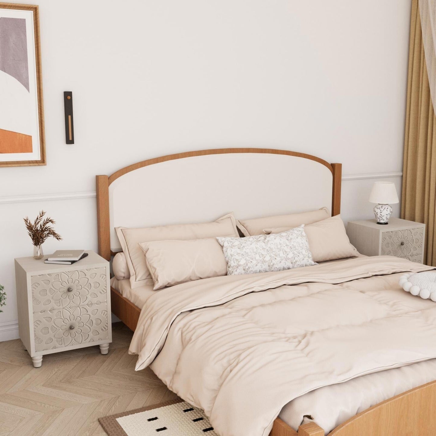 Comodino in legno massello con cassetti e motivo marrone vintage COSIEST