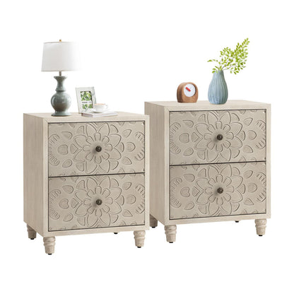 Comodino in legno massello con cassetti e motivo marrone vintage COSIEST