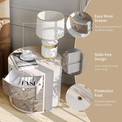 Comodino in legno massello con cassetti e motivo marrone vintage COSIEST