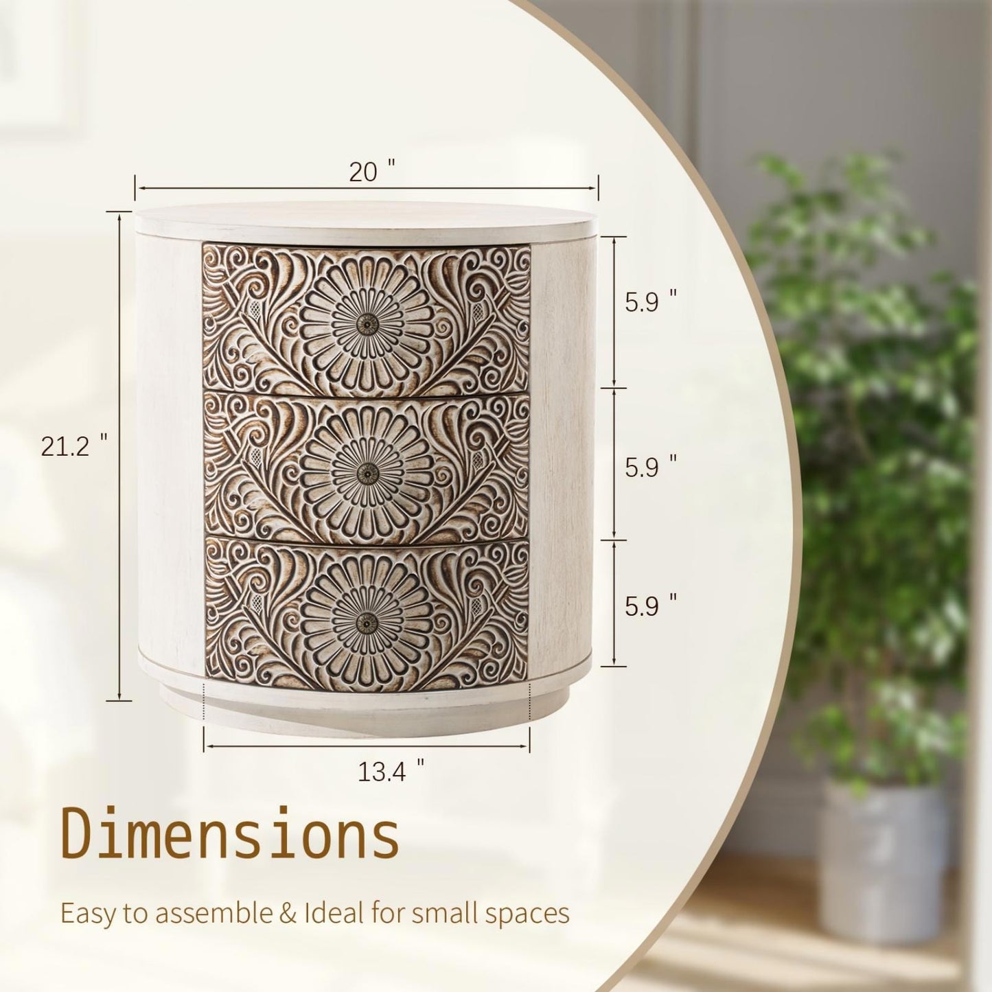 Comodino in legno massello con cassetti e motivo marrone vintage COSIEST