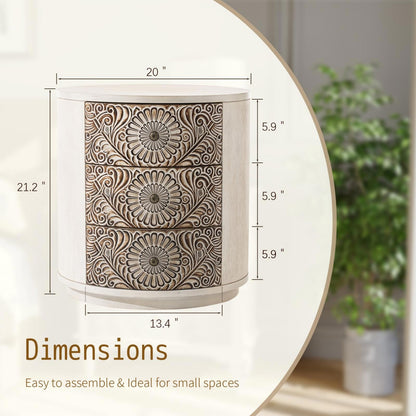 Comodino in legno massello con cassetti e motivo marrone vintage COSIEST