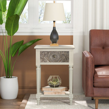 Comodino in legno massello con cassetti e motivo marrone vintage COSIEST