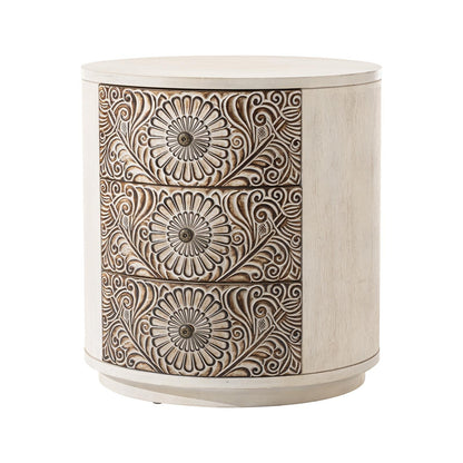 Comodino in legno massello con cassetti e motivo marrone vintage COSIEST