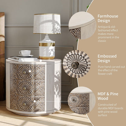 Comodino in legno massello con cassetti e motivo marrone vintage COSIEST