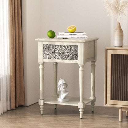 Comodino in legno massello con cassetti e motivo marrone vintage COSIEST