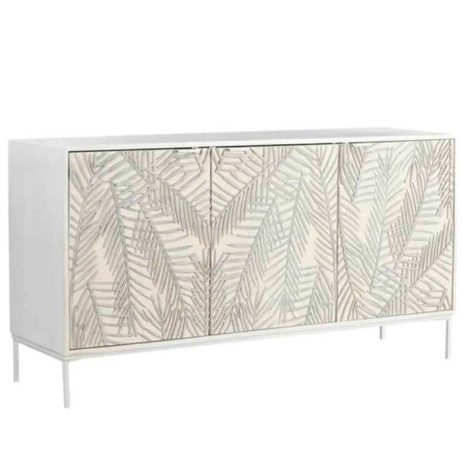Credenza intagliata con palme bianche costiere