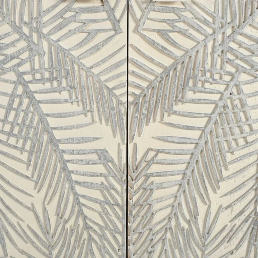 Credenza intagliata con palme bianche costiere
