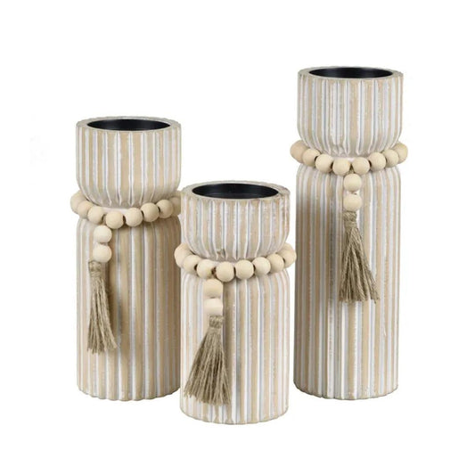 Portacandele in legno Boho naturale - Set da 3