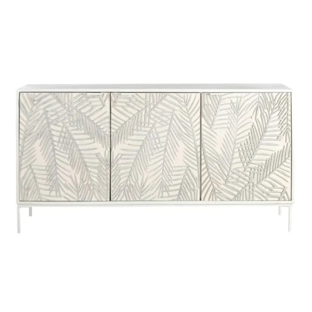 Credenza intagliata con palme bianche costiere