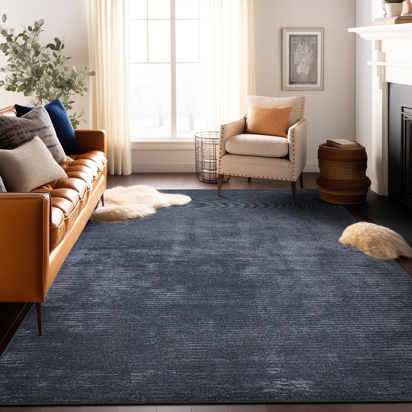 Tappeto moderno lavabile in lavatrice con strisce effetto anticato