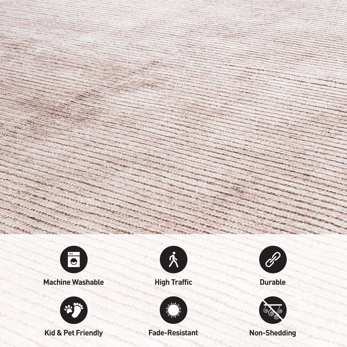 Tappeto moderno lavabile in lavatrice con strisce effetto anticato