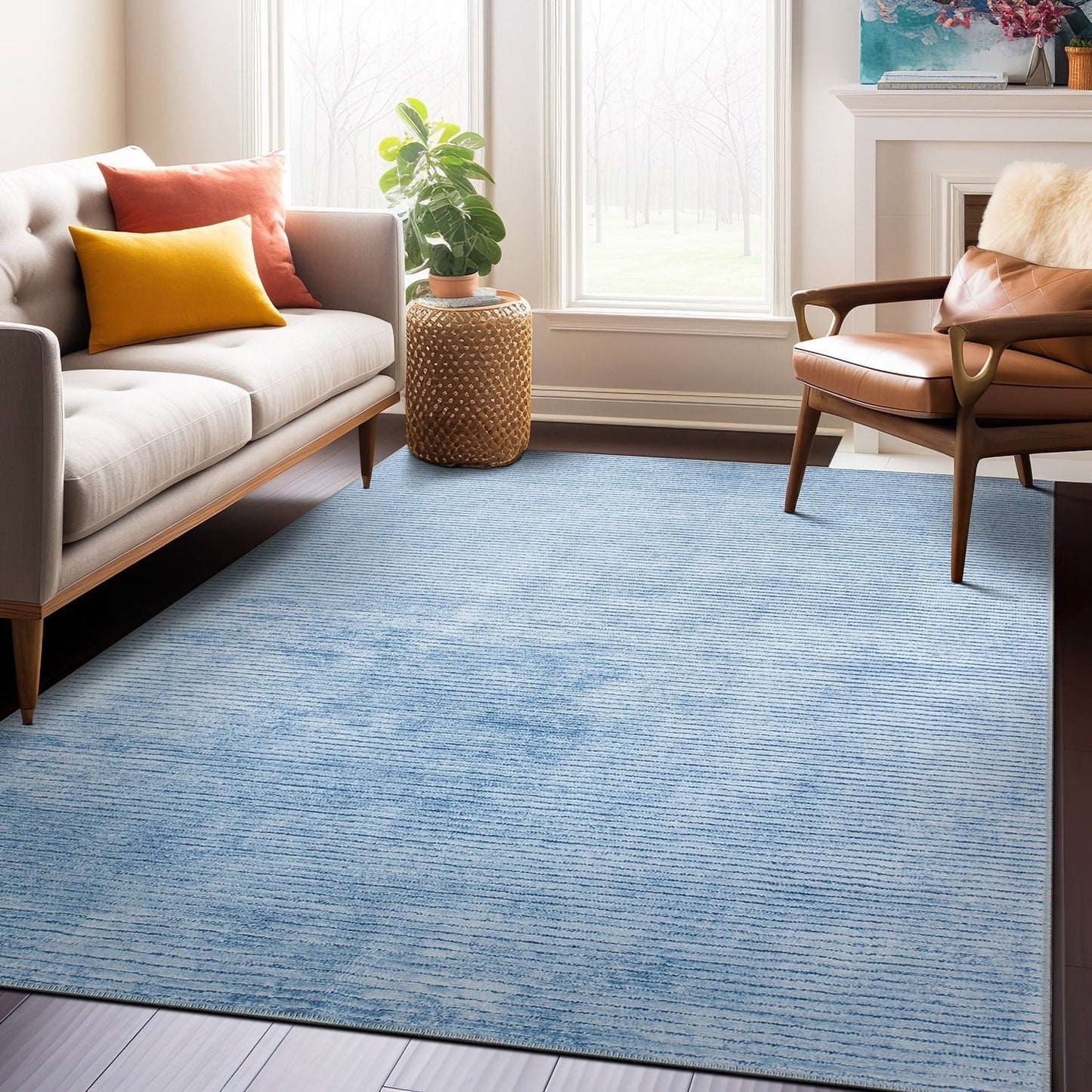 Tappeto moderno lavabile in lavatrice con strisce effetto anticato