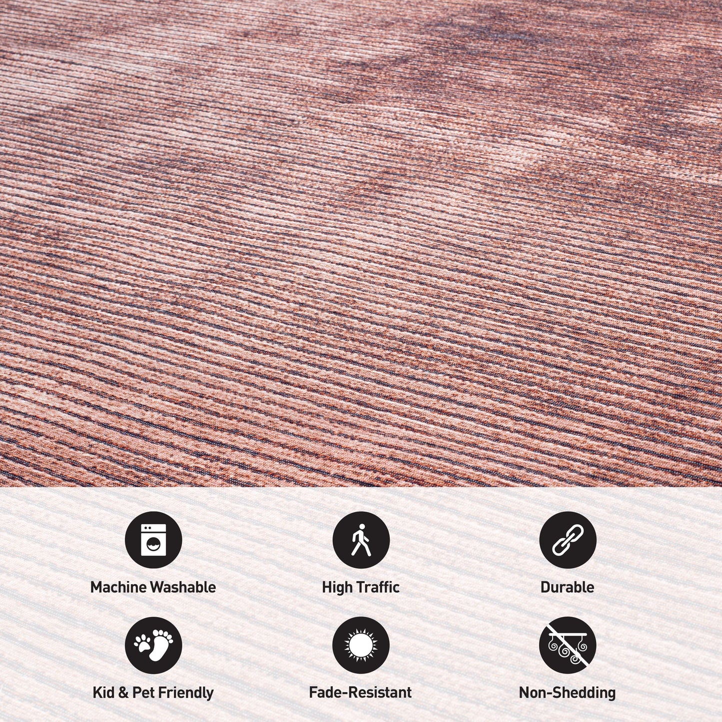 Tappeto moderno lavabile in lavatrice con strisce effetto anticato