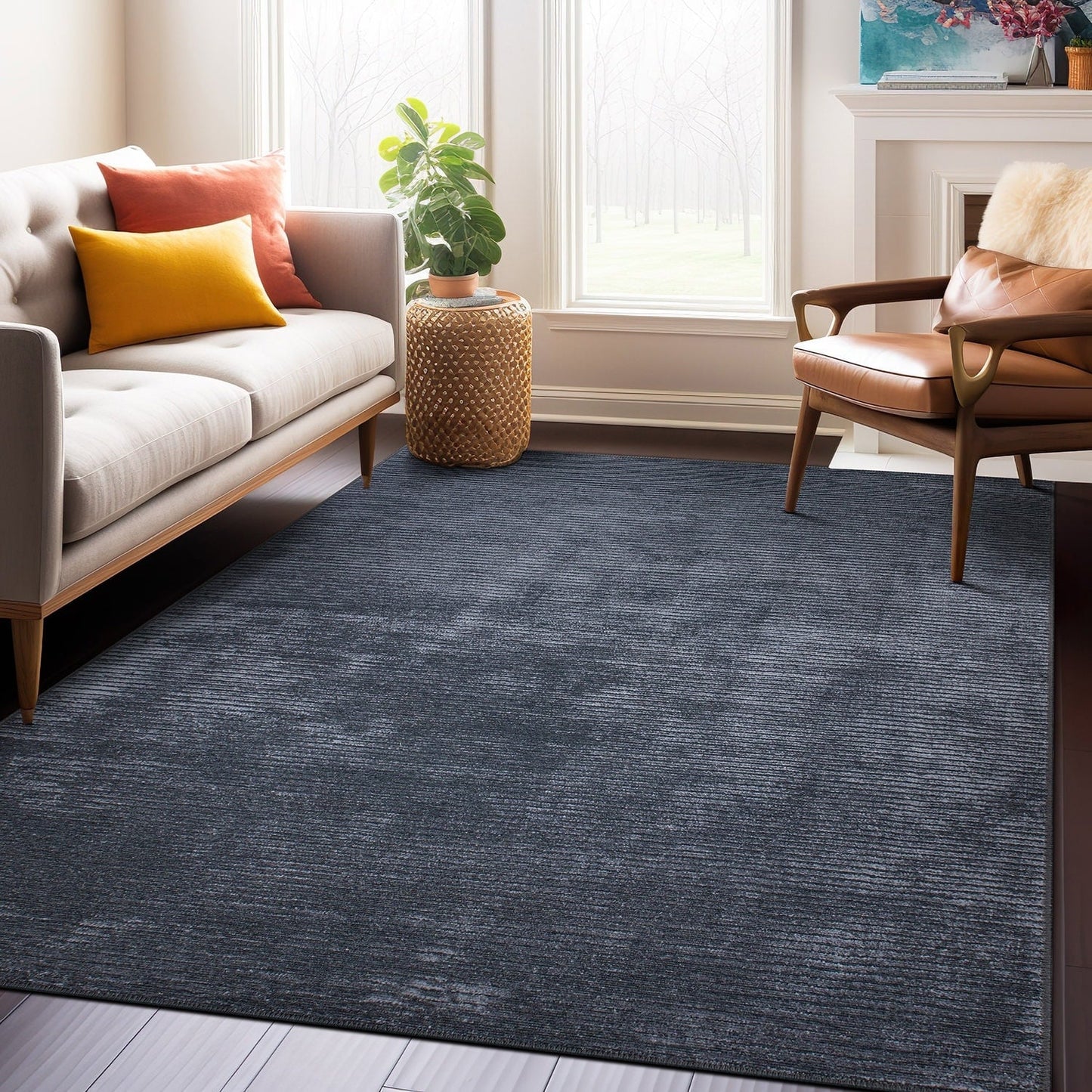 Tappeto moderno lavabile in lavatrice con strisce effetto anticato