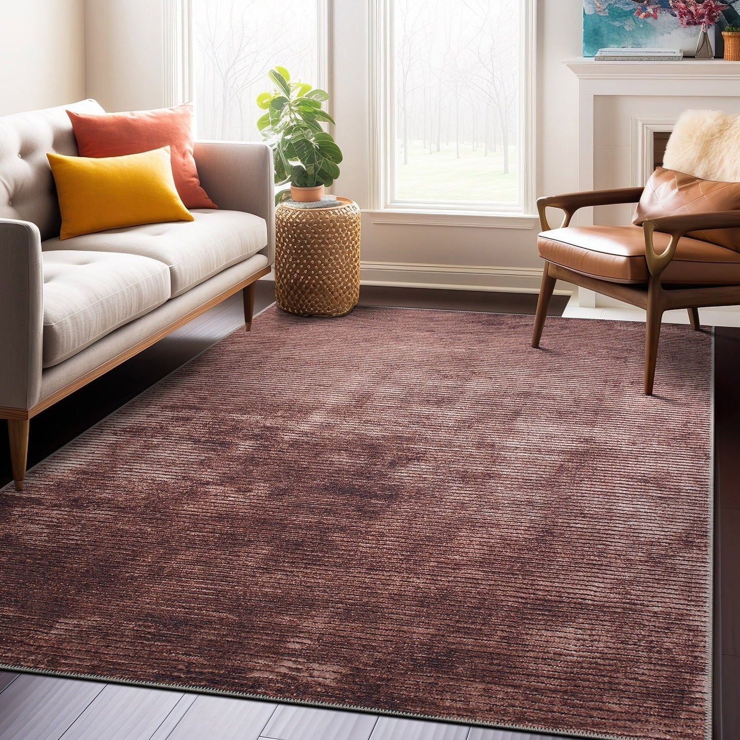 Tappeto moderno lavabile in lavatrice con strisce effetto anticato