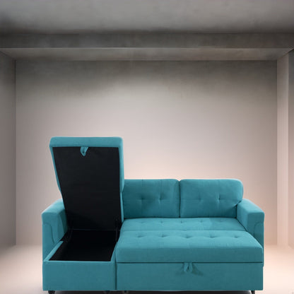 Divano componibile reversibile con letto estraibile, chaise longue con contenitore nascosto e gambe resistenti