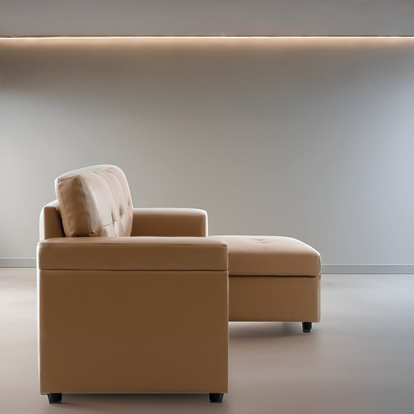 Divano componibile reversibile con letto estraibile, chaise longue con contenitore nascosto e gambe resistenti