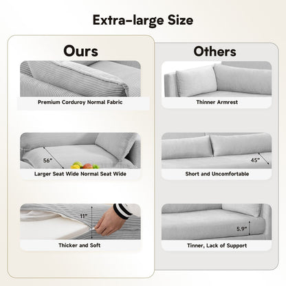 Divano componibile in velluto a coste con pouf rimovibili e cuscini ultra morbidi per soggiorno e camera da letto