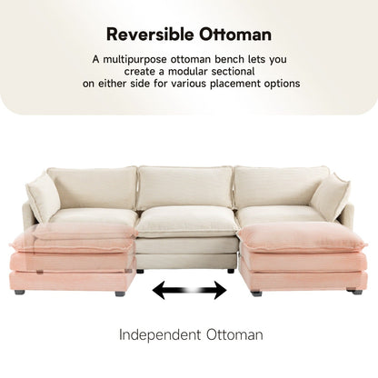 Divano componibile in velluto a coste con pouf rimovibili e cuscini ultra morbidi per soggiorno e camera da letto