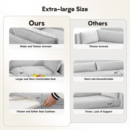 Divano componibile in velluto a coste con pouf rimovibili e cuscini ultra morbidi per soggiorno e camera da letto