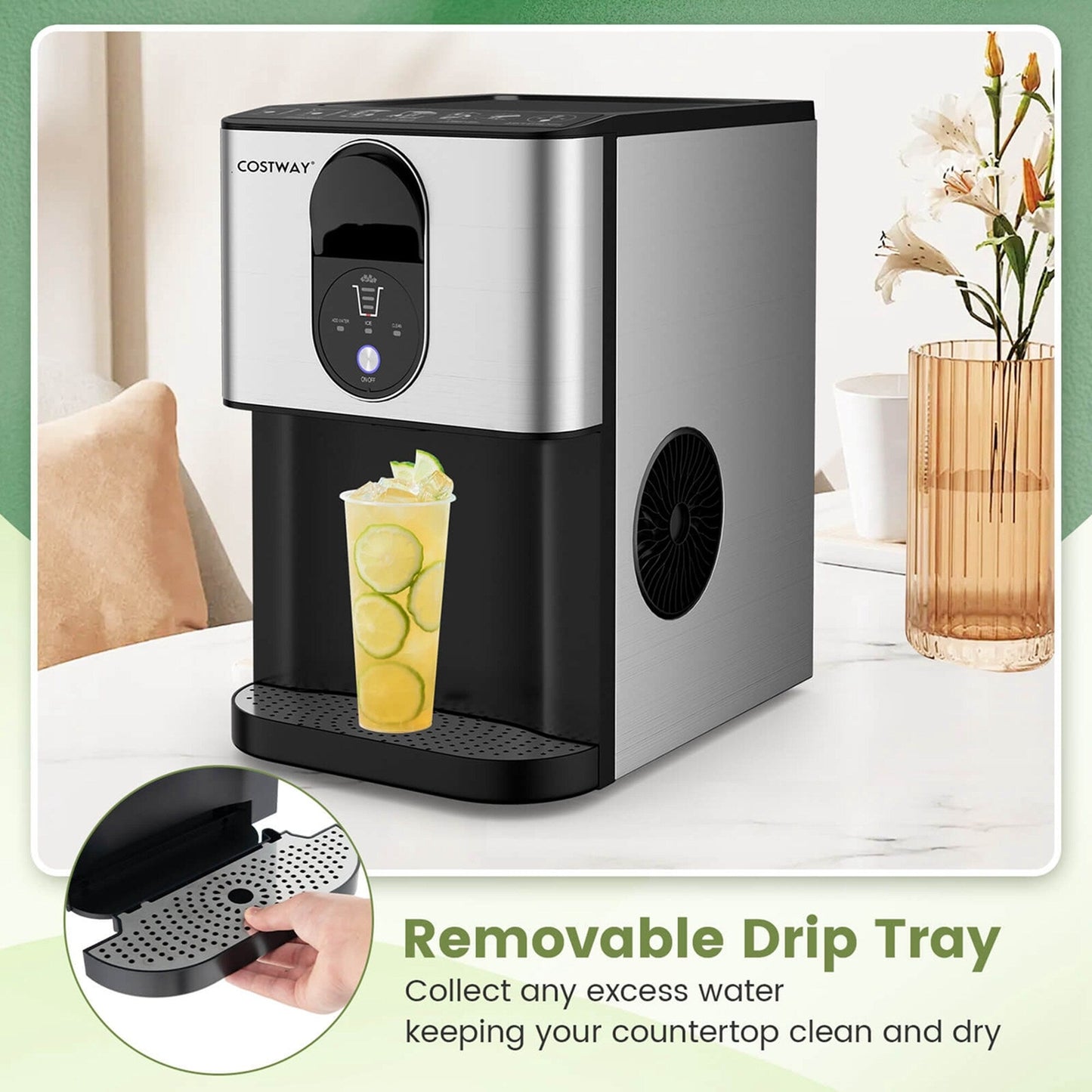 Costway 56 libbre/24 ore Pepple Chewable Countertop Ice Maker con - Vedi dettagli