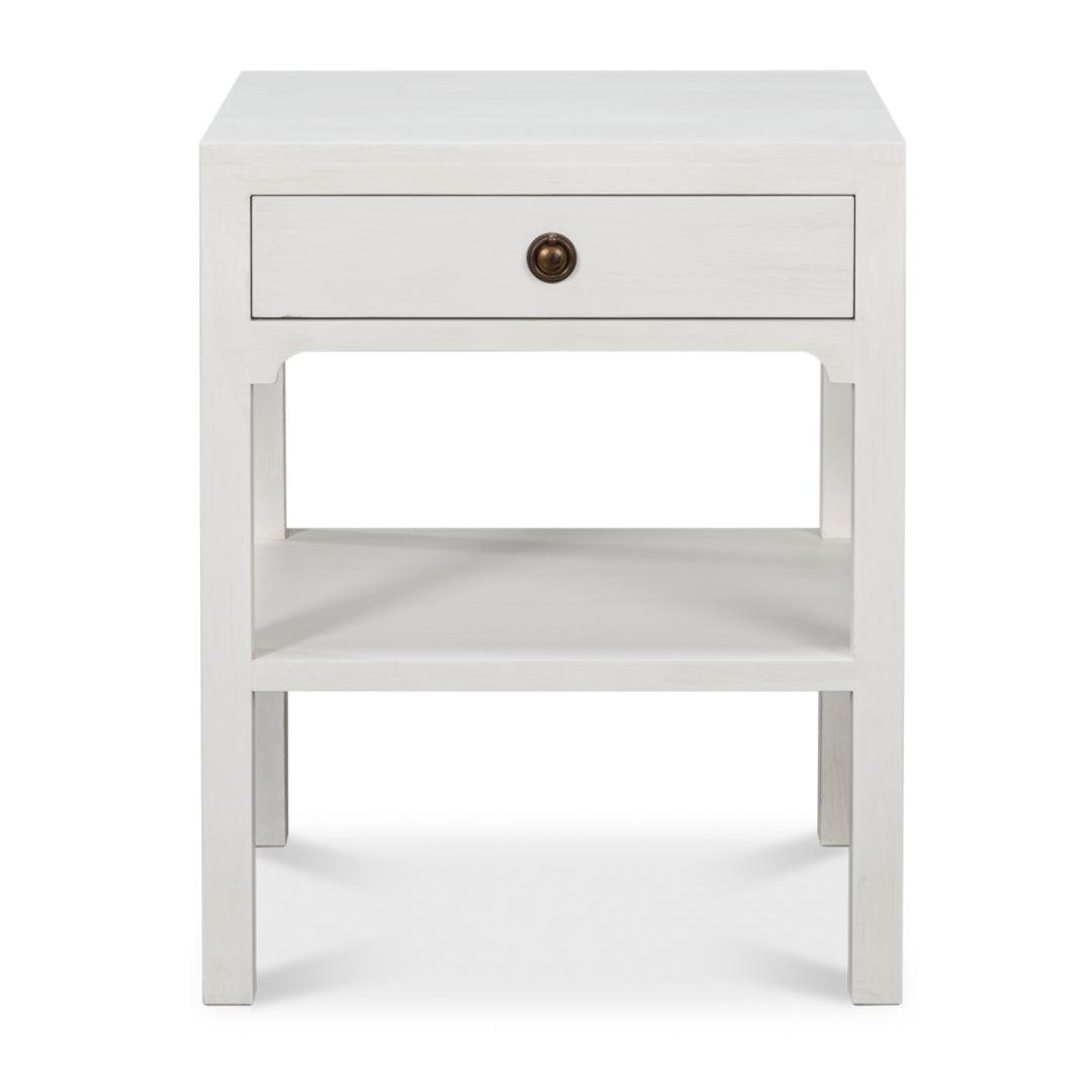 Tavolino laterale con cassetto singolo bianco cottage