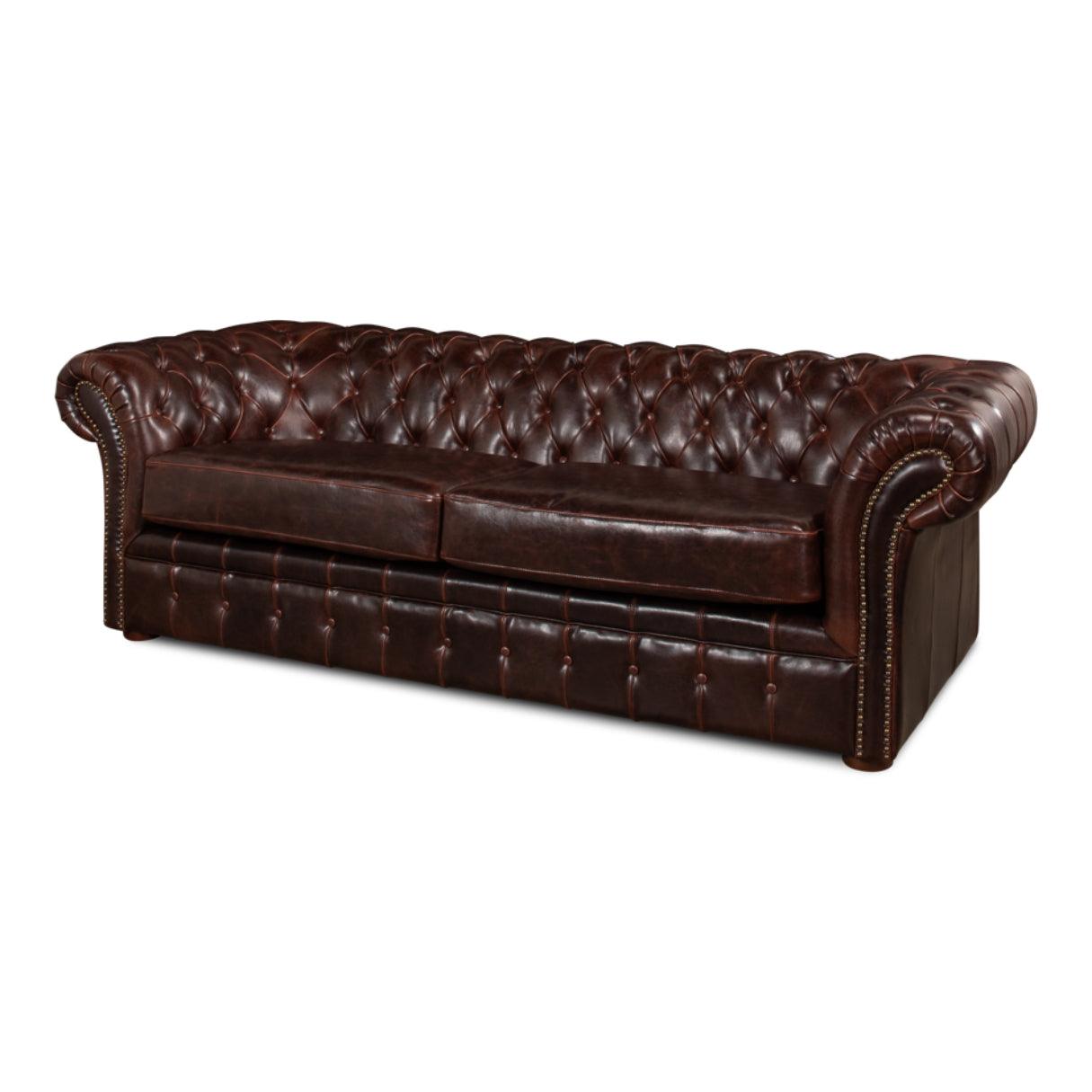 Lussuoso divano Chesterfield in pelle marrone
