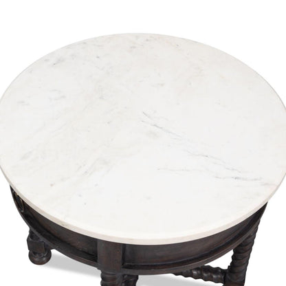 Tavolino laterale con gambe tornite marrone scuro