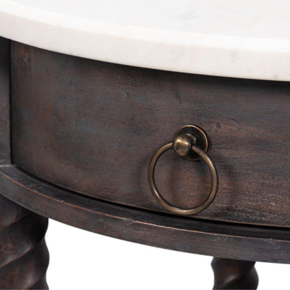 Tavolino laterale con gambe tornite marrone scuro