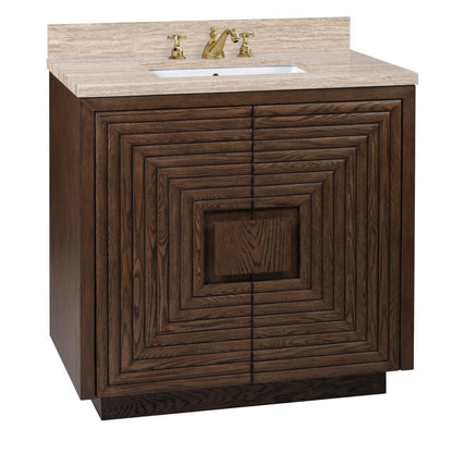 Mobiletto geometrico marrone scuro con lavabo sottotop